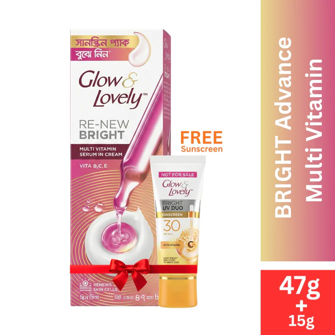 Glow & Lovely Renew Bright Multivitamin Serum in Cream 100gm with free sunscreen 15gm - https://www.upokar24.com