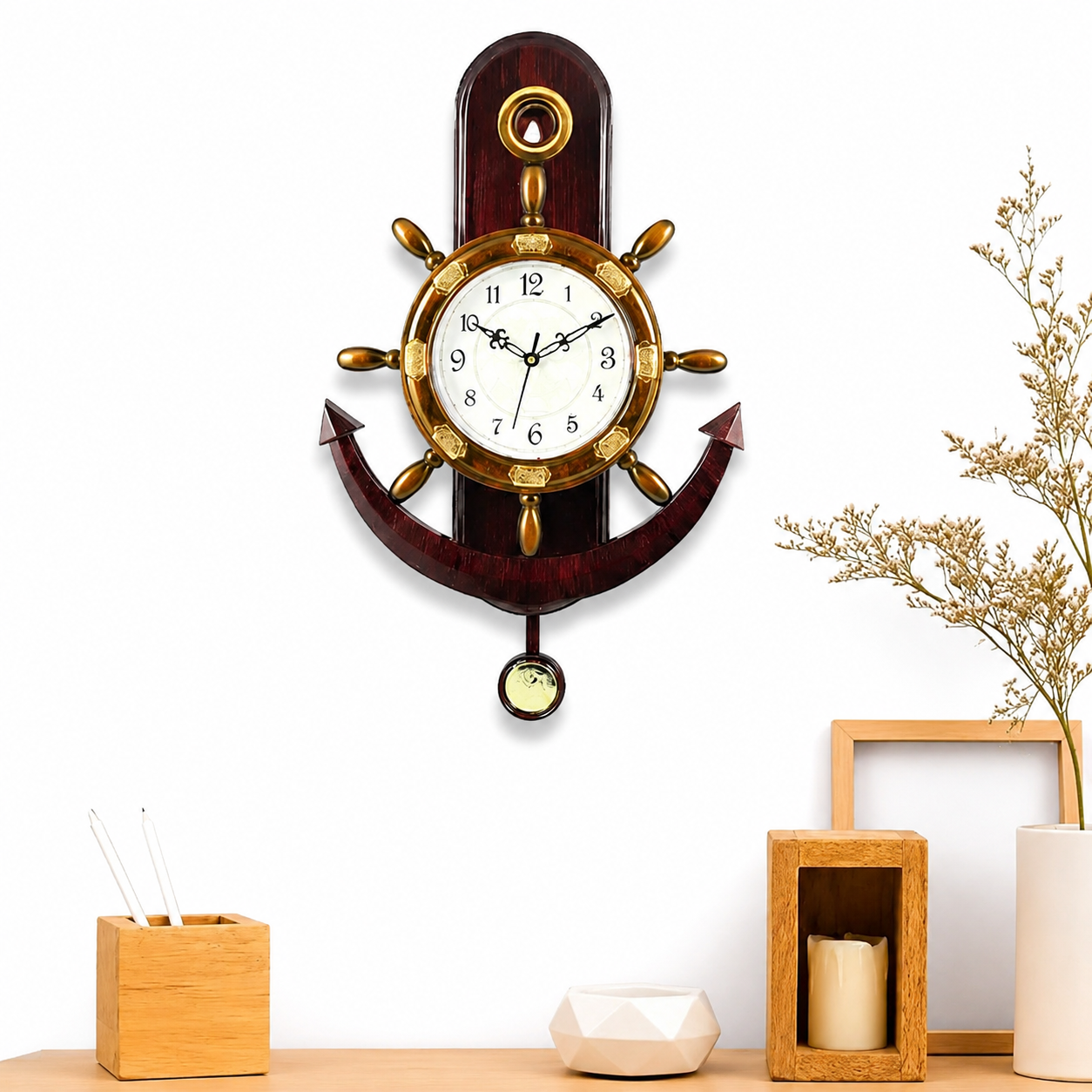 Anchor Premium Wall Clock - Coffee ( দেয়াল ঘড়ি নোঙর ডিজাইন ) - https://www.upokar24.com